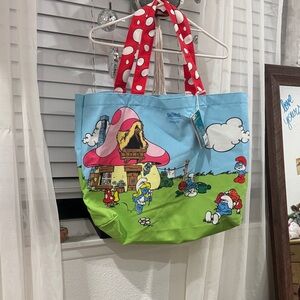 Loungefly Smurfs Tote Bag with Red Handles
